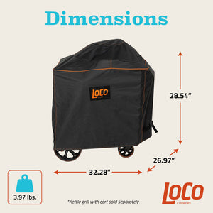 Loco Cookers 22.5 In Kettle Grill Cover with SmartTemp, Zipper, and Cart, Black - TRAPSKI