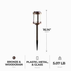 Fusion Solar Stake Crackle Glass Light, Bronze with Woodgrain Finish, 4 Pack