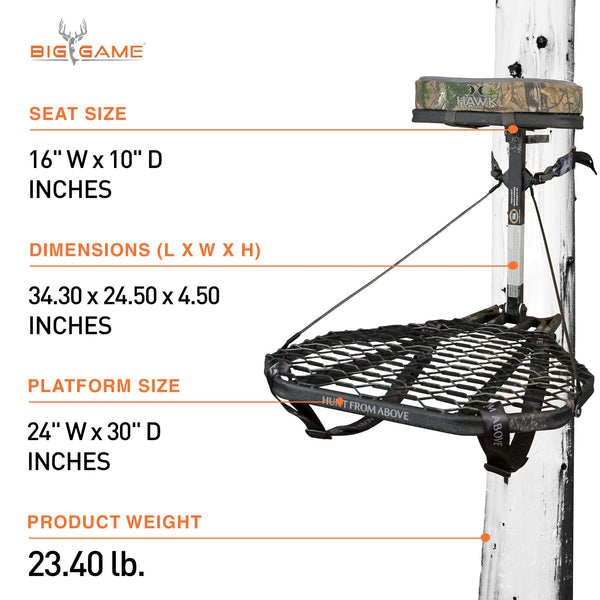 Hawk Mega Combat Hang On Tree Stand, Steel Hunting Deer Platform System, Black