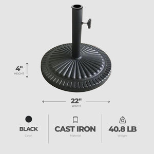 Four Seasons Courtyard 22 Inch Umbrella Base Fits Up To 2" Umbrella Pole, Black