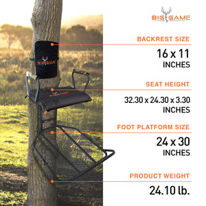 Big Game Captain XC Steel Hang-On Treestand with 20 x 30 Flip-Back Seat, Black - TRAPSKI
