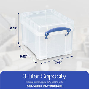 Really Useful Box 3 Liter Snap Lid Storage Bin for Music Storage, Clear (4 Pack)