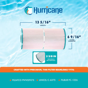 Hurricane Advanced Spa Filter Cartridge for PWWDFX75, C-6375, and FC-1226, White