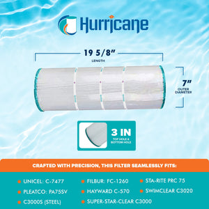 Hurricane Advanced Pool Filter Cartridge for C-7477, PA75SV & FC-1260, 4 Pack