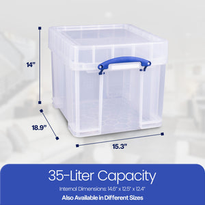 Really Useful Box 35 Liters Transparent Storage Container with Snap Lid, 3 Pack