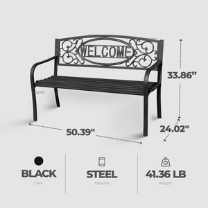Four Seasons Courtyard Welcome Steel Park Bench with 500 Pound Capacity, Black