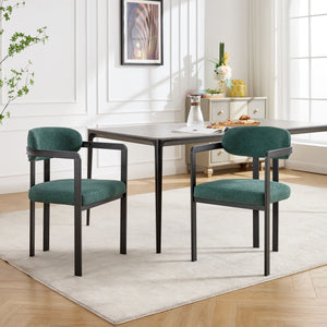 Dining Arm Chairs Set of 2 with Fabric Upholstery and Metal Legs - Green, Orange, or Beige