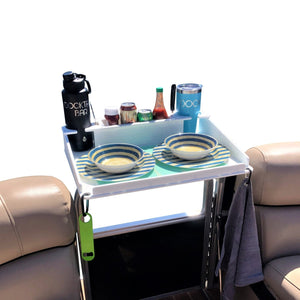 Docktail Utility Boat Table with Pontoon Boat Rail Mount