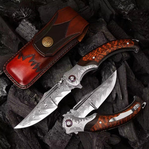 Dragon Japanese VG10 Damascus Pocket Knife with Exotic Snake Wood Handle - TRAPSKI