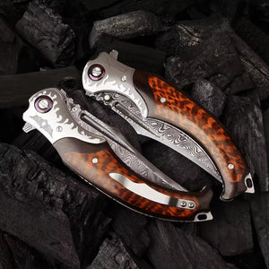 Dragon Japanese VG10 Damascus Pocket Knife with Exotic Snake Wood Handle - TRAPSKI