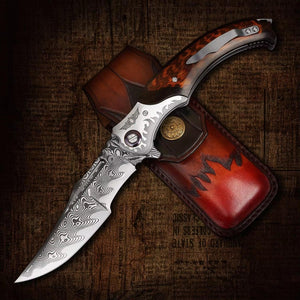 Dragon Japanese VG10 Damascus Pocket Knife with Exotic Snake Wood Handle - TRAPSKI