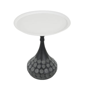 Accent Metal Coffee Table, Pedestal Table for Living Room, Hand-Hammered Texture, White+Black