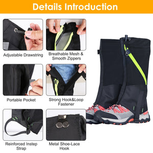 Leg Gaiters Waterproof Snow Boot Gaiters Snow Legging Shoe Gaiters Leg Cover for Walking Hunting Mountain Climbing Snowshoeing