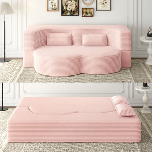 Convertible Foam-Filled Sleeper Sofa Bed with 2 Pillows