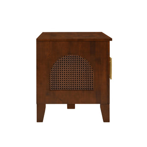 Lars Indoor Rattan Decorated Rubber Wood Dog Crate Cabinet Furniture