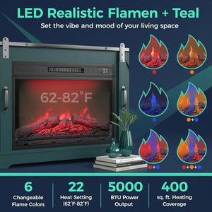 Electric Fireplace Insert Heater With Multicolor Flames, Remote Control - Black