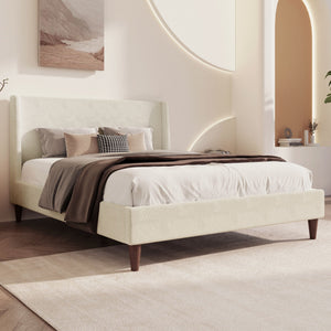 Upholstered Modern Platform Bed With Wingback Headboard