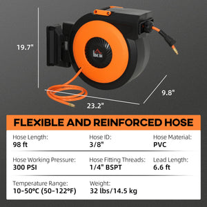 HOMCOM Retractable Air Hose Reel with Auto Rewind and Swivel Bracket