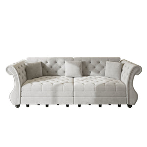 Oversized Chesterfield Pull Out Sofa Bed, Roll Arm Couch With Flower Tufting For Living Room