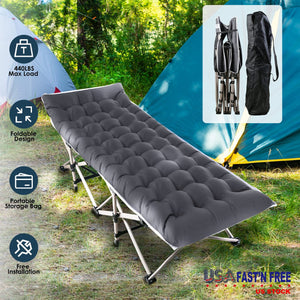 Folding Camping Cot Portable Sleeping Camping Bed Collapsible Travel Camp Cots Guest Bed Cot with 2-Sided Soft Pad 440LBS Max Load