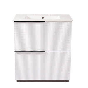 Fluted Bathroom Vanity With Ceramic Sink and Soft-Close Slides
