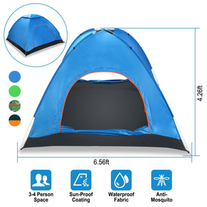 4 Persons Camping Waterproof Tent Pop Up Tent Instant Setup Tent w/2 Mosquito Net Doors Carrying Bag Folding 4 Seasons for Hiking Climbing Adventure F