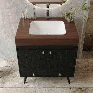 Contemporary Free-standing Bathroom Vanity with Faux Marble Top & Ceramic Sink