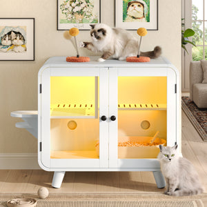 Cat Hidden Litter Box Enclosure with RGB LED Light