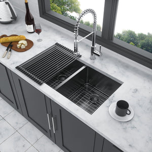 Double Bowl Undermount Kitchen Sink 16 Gauge 33" x 19" with Dual 10" Deep Basins - Gunmetal Black