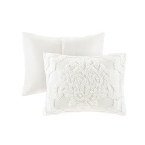 King/Cal King 3 Piece Tufted Cotton Chenille Damask Duvet Cover Set