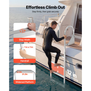 Flip-Up Dock Ladder, 4-Step, Heavy-Duty Aluminum Alloy Pontoon Boat Swim Ladder