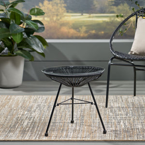 Nusa Modern Rattan Side Table With Tempered Glass Top