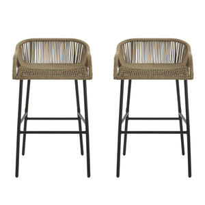 La Push Outdoor Rope Barstool (Set of 2) - Black / Brown