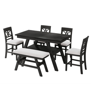 TOPMAX 6-Piece Wood Counter Height Dining Table Set with Storage Shelf
