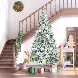 9' Tall Unlit Snow Flocked Pine Christmas Tree - Artificial Pine