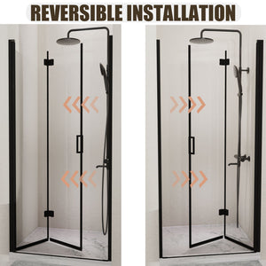 Semi Frameless Bifold Pivot Shower Door, Reversible Installation