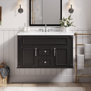 36 Inch Wall Mounted Bathroom Cabinet with Ceramic Sink and Drawers