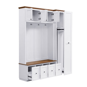 Entryway Hall Tree With Storage Bench, Coat Rack Shoe Bench With Cabinets