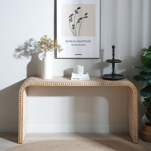 59in Console Table with Wood Beads and Curved Waterfall-Style Frame