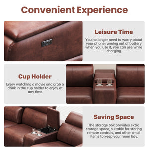 6 Piece Modular Sectional Sofa With 2 Cup Holders, Adjustable Recliners - Dark Brown
