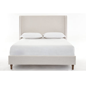 Hayden King Size Upholstered Wingback Bed with Textured Ivory Canvas and Tall 54' Headboard