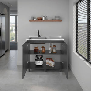 Alatna Freestanding Utility Base Cabinet with Stainless Steel Countertop