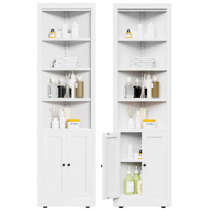 Tall Corner Storage Cabinet With 2 Doors, 5-Tier With Adjustable Shelves, Freestanding - White