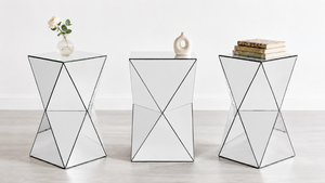 Silver Mirrored Geometric Side Table