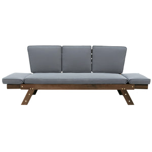 TOPMAX Outdoor Adjustable Patio Wooden Daybed Sofa Chaise Lounge with Cushions