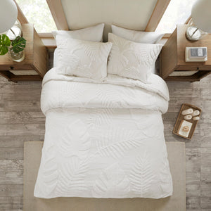 3 Piece Tufted Cotton Chenille Palm Comforter Set Off-White King/Cal King