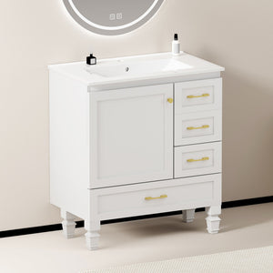 30" White Bathroom Vanity with Abundant Storage