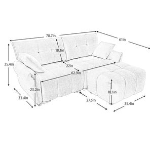 Modern Chenille Fabric 2-Seater Sofa With Ottoman