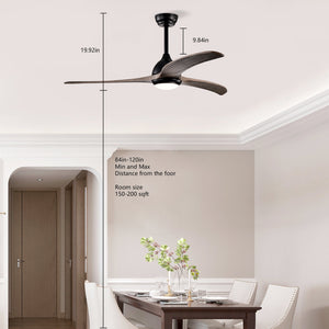 52" Solid Wood Blades Ceiling Fan with Light and Remote Control