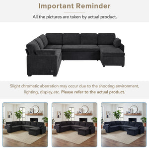 Convertible U-Shaped Sectional Sofa Bed With Reversible Chaise